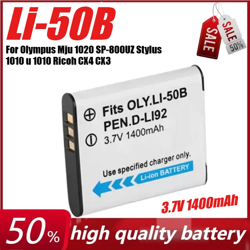 

3.7V 1400mAh Li-50B Camera Battery for Olympus Mju 1020 SP-800UZ Stylus 1010 U 1010 Ricoh CX4 CX3 +Charger