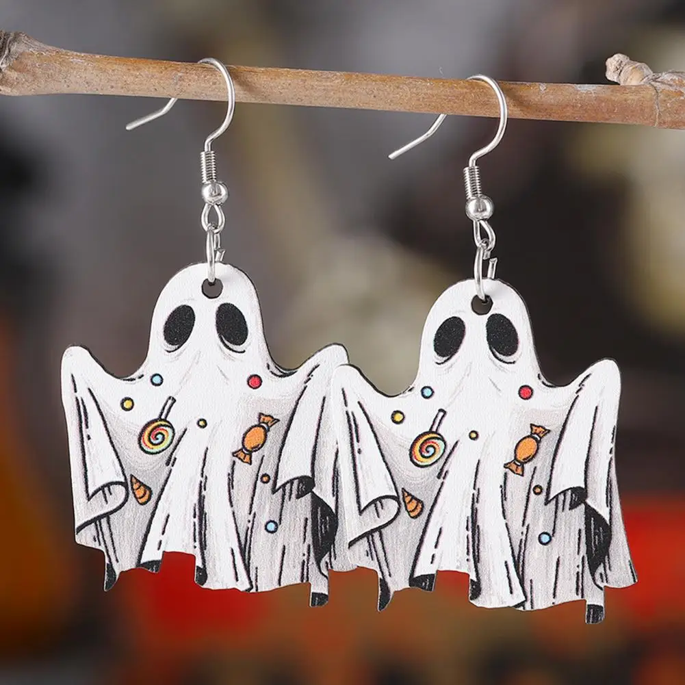 Lightweight Halloween Earrings Spooky Halloween Ghost Earrings Set Lightweight Wood Ghost Pumpkin Bucket Earrings for Women Cute