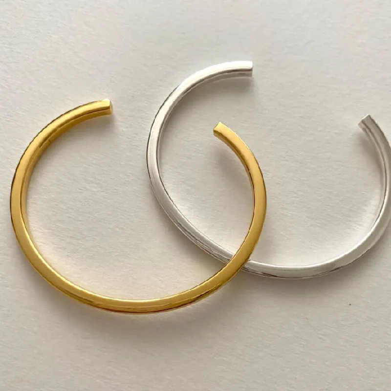 Buyee Armreif aus 925er-Sterlingsilber, weiblich, klassisch, Kreis, Polieren, einfacher offener Armreif für Damen und Herren, modischer edler Schmuck – Detail 1