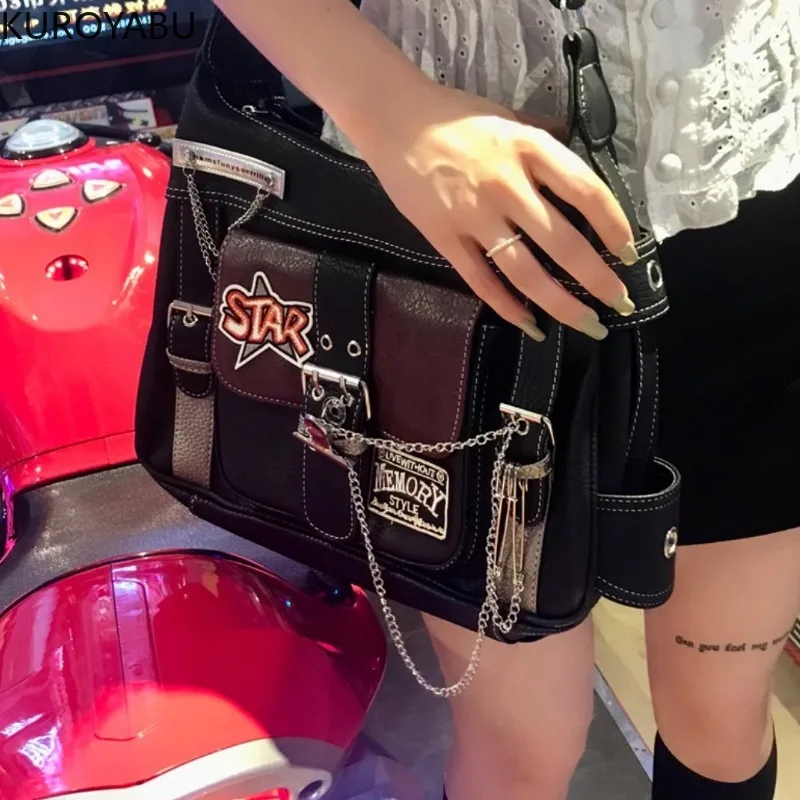 PU Leather Punk Shoulder Bag Women Y2K Crossbody Bag Large Capacity Zipped Handbag Strap Adjustable Hobo Bag 2024 Bolsas Mujer