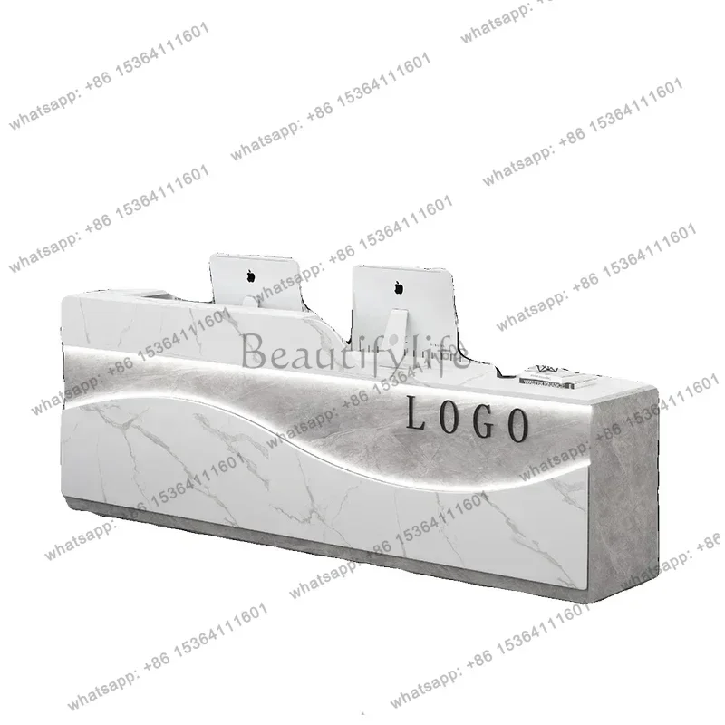 Factory Direct Sales Modern Simple Reception Desk Led Light Camber Outfit Shop Beauty Salon Reception Desk Service Salon Furnitu