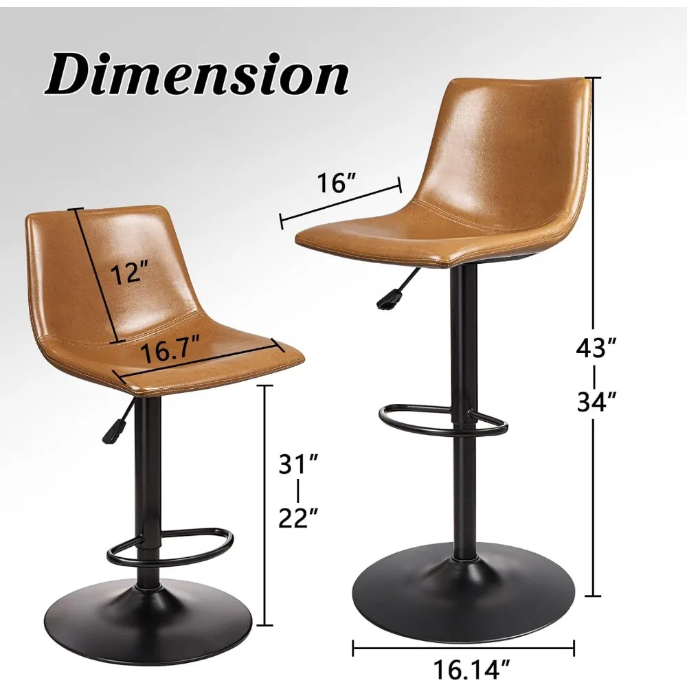 Verstelbare draaibare barkrukken set van 2, tegenhoogte barkrukken met rugleuning, 350 LBS PU lederen barkruk voor keukeneiland, uphol