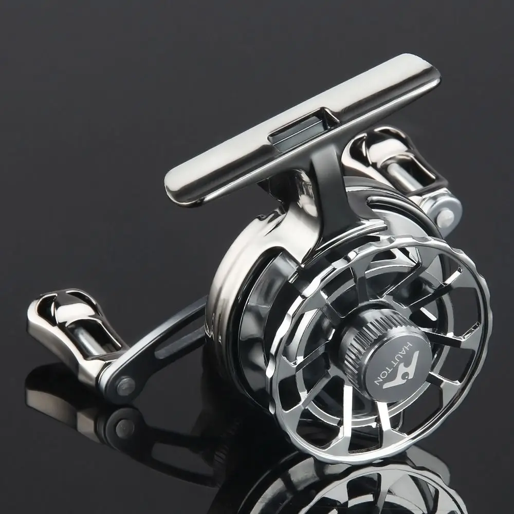 Carretel de pesca no gelo leve, relação de engrenagem 2.6:1, botão de pesca suave, eixo oco, antiderrapante, roda de pesca com mosca, água salgada