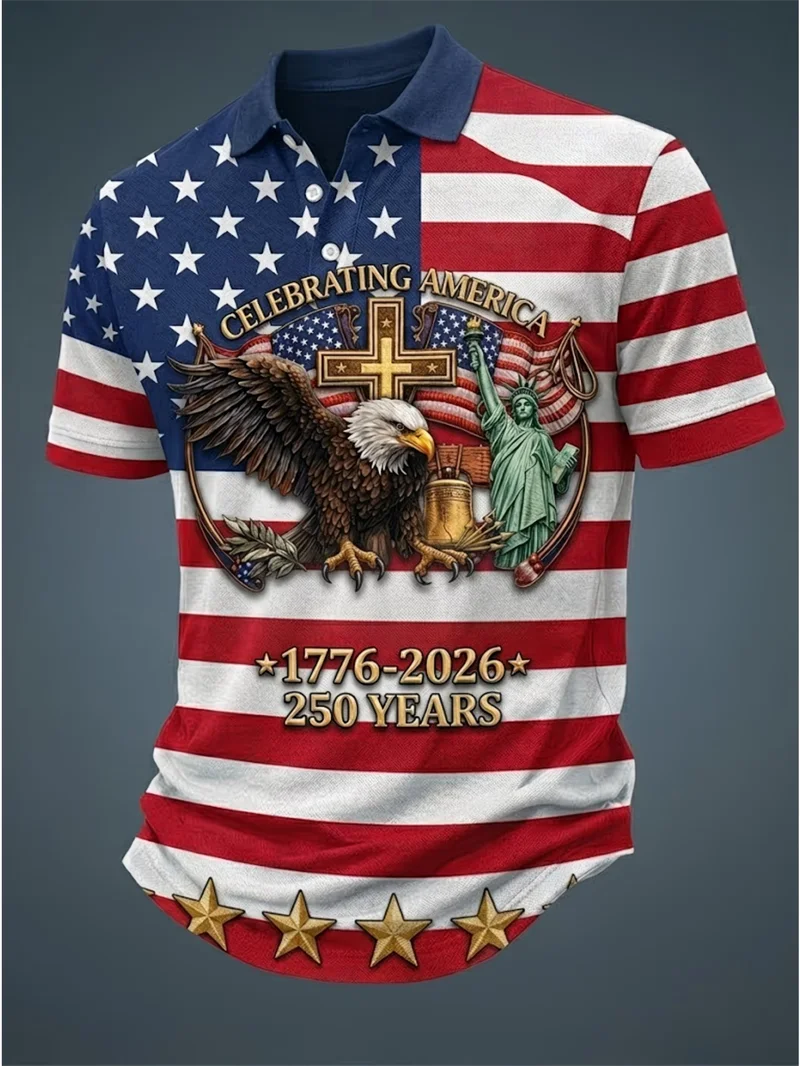 Couple's Clothing USA 250 Patriotic Polo Shirt Men Women American Flag Statue Of Liberty Print Casual Breathable Sportswear Polo