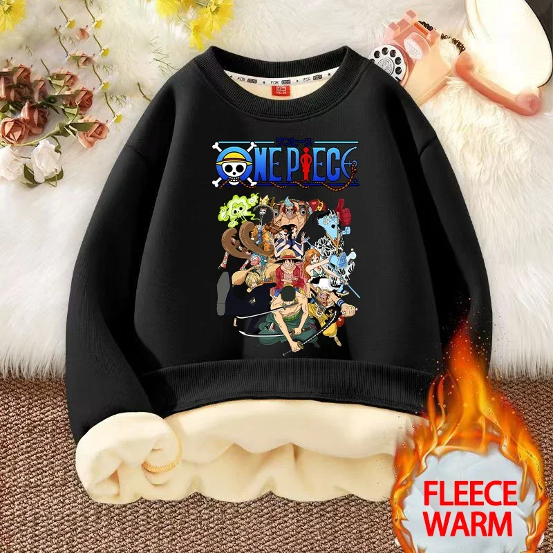 

One Piece Baby Thickened Fleece-lined Boy Luffy Zoro Anime Sweatshirt Without Hoodie Winter Warm Pullover Round Neck Kid clothes