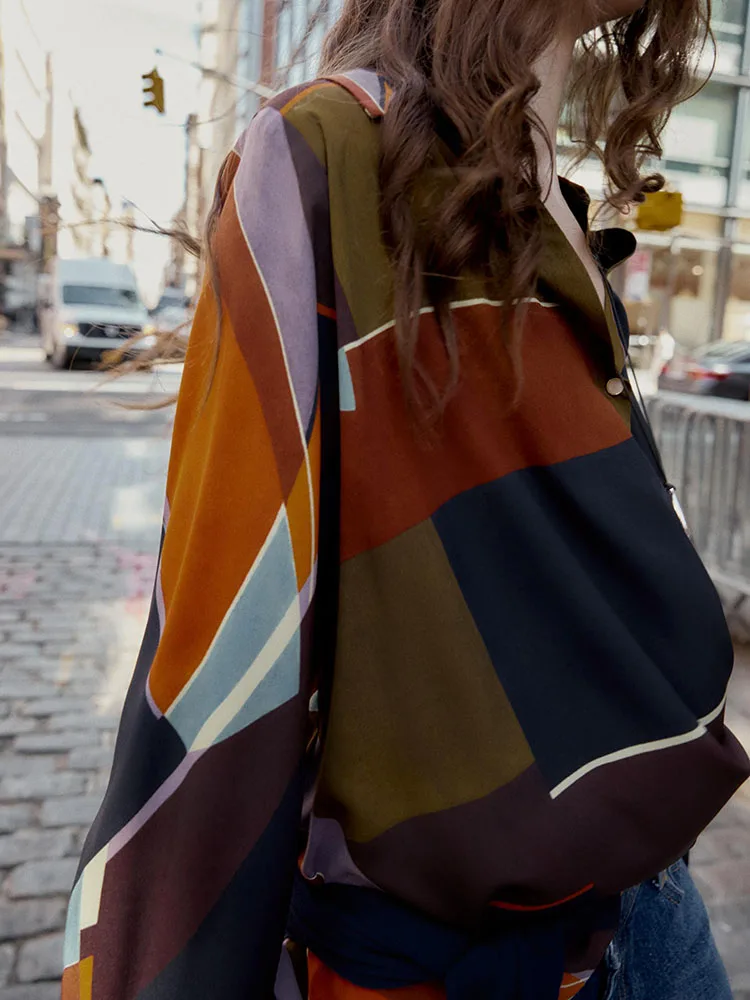 Faionable longo sve impresso duplo punho irt za2025 novo outono roupas femininas versátil sle 2025 sazonal