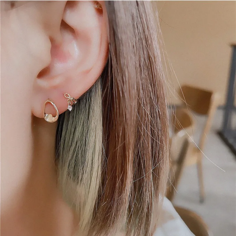 925 Sterling Silver Korean Sweet Bow Zircon Pendant Earrings for Women High Quality Simple Party Jewelry