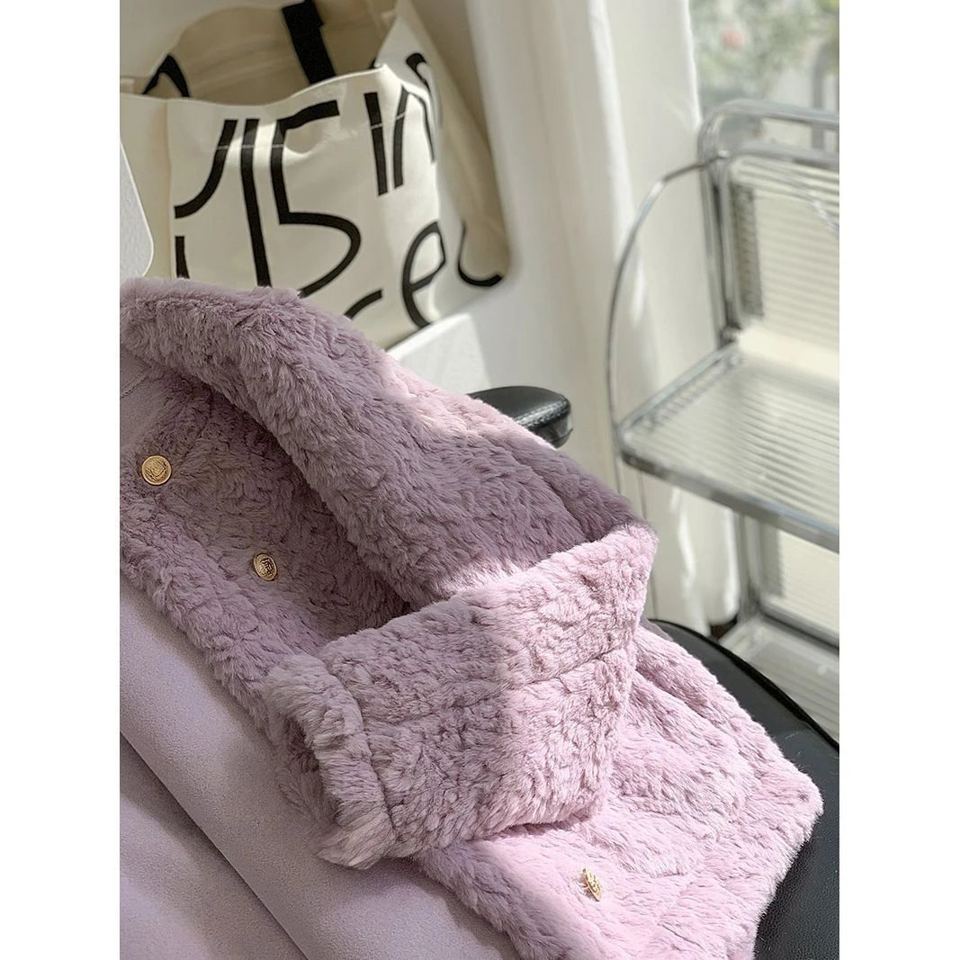 Thiened Zweireiher Kaninchenfell Jaet Damen Faionable Herbst Winter Warme Oberbekleidung Small Fraance Sle