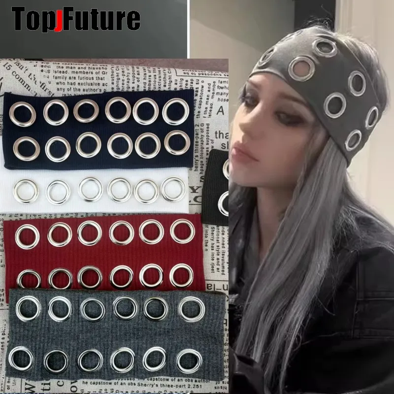 

Women Y2k Girl Gothic Harajuku Punk Headband Hollow Eyelets Streetwear Metal Rock Steampunk Goth Headbands Hair Accessories