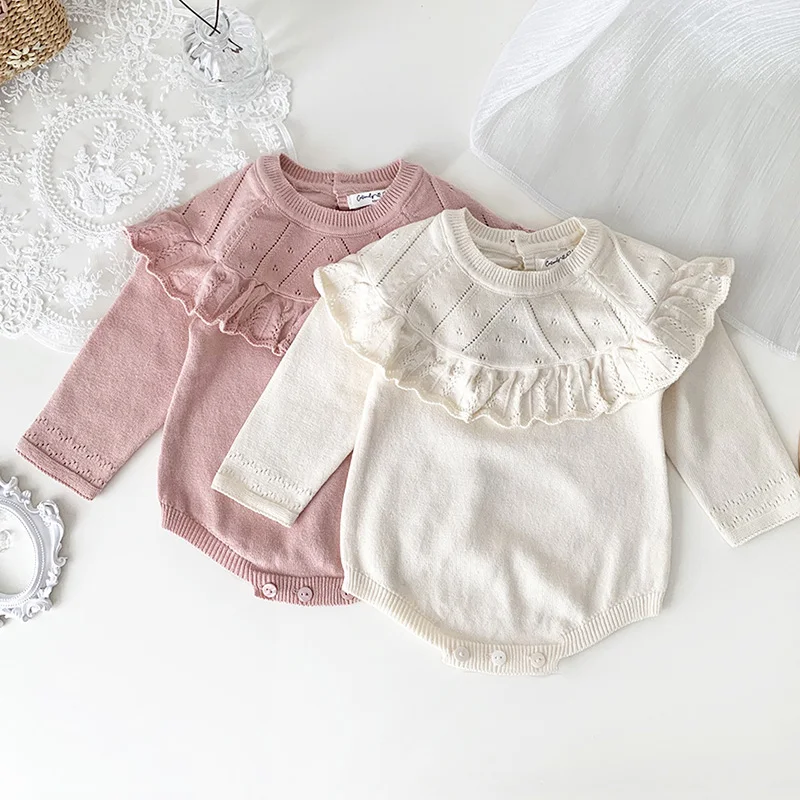 Autunno primavera Toddler Baby Girl pagliaccetto a maniche lunghe tinta unita maglia neonata tuta neonata abbigliamento per maglieria