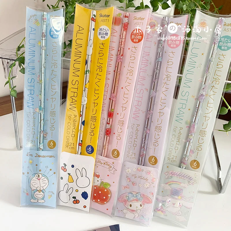 

21Cm Sanrio Kittys Mymelody Cinnamoroll Doraemon Aluminum Environmentally Friendly Beverage Juice Reusable Straws Friend Gift