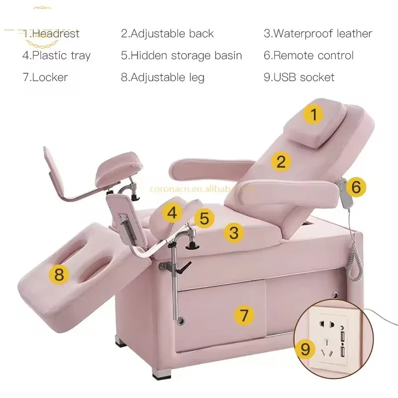 Multifunctional Pink Electric Hospital Bed Gynecological Chair Examination Bed Chair For Woman