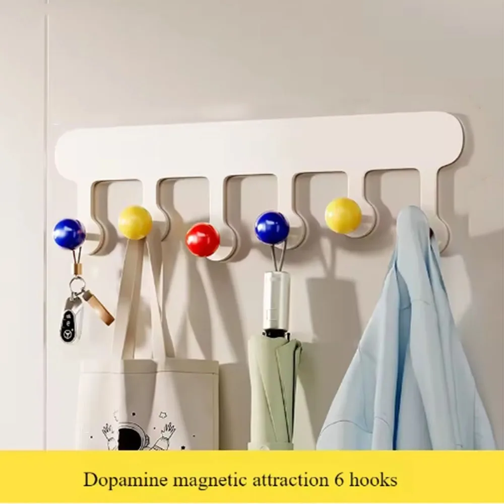 

With 6 Hooks Dopamine Magnetic Hook Wall Mounted Non Punching Sundries Storage Hook Moisture-proof Space-saving