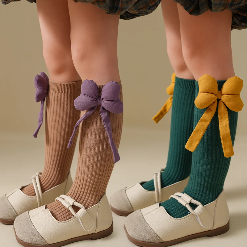 Candy Color Kids Child Cute Tassel Bow Over The Knee High Socks Princess Sweet Girls Lovely Cartoon Flower Long Kawaii Stockings