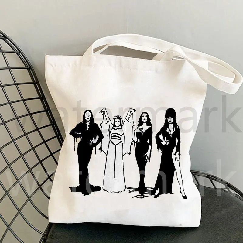 

Queens of Evil MORTICIA ADDAMS BAG Canvas Tote Bag Halloween Gift Bag Bolso Tote Bag Eco Shopping Bag Casual Supermarket Bag