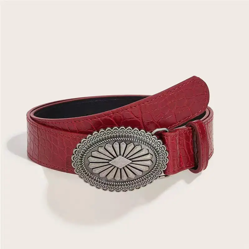 Vintage Oval Metal Engraved Waist Belt, Stylish Exquisite Women's Belt, Youth Jeans Waistband