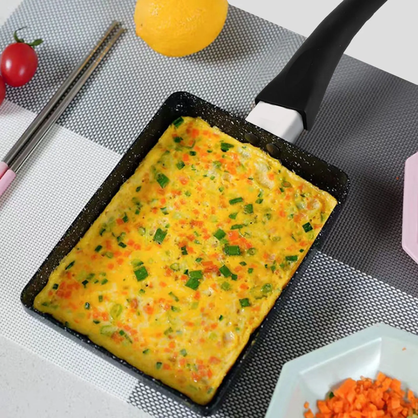 Kitchen Supplies Saucepan Tamagoyaki Saucepan Tamagoyaki Rectangular Non‑Stick Saucepan Plastic Handle Black Omelet Frying Pan