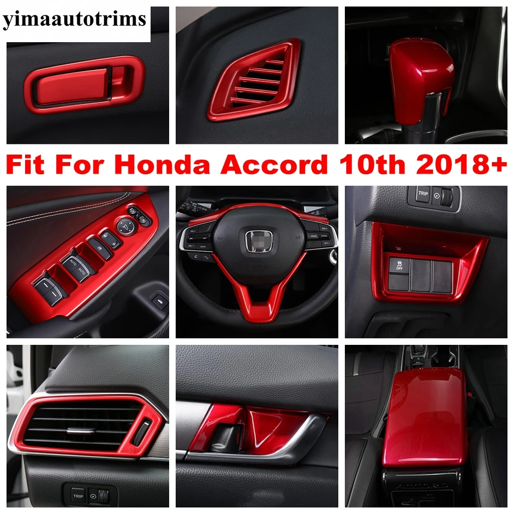 

Red Car Steering Wheel / Window Lift / Head Light / Gear Shift Head Cover Trim For Honda Accord 10th 2018 - 2022 ABS Accessories