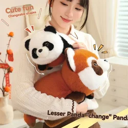 Double-Sided Flip Panda Toy Red Panda Transform Plush Doll 2-in-1 Raccoon Flip Change Transform Panda Soft Pillow Children Gifts