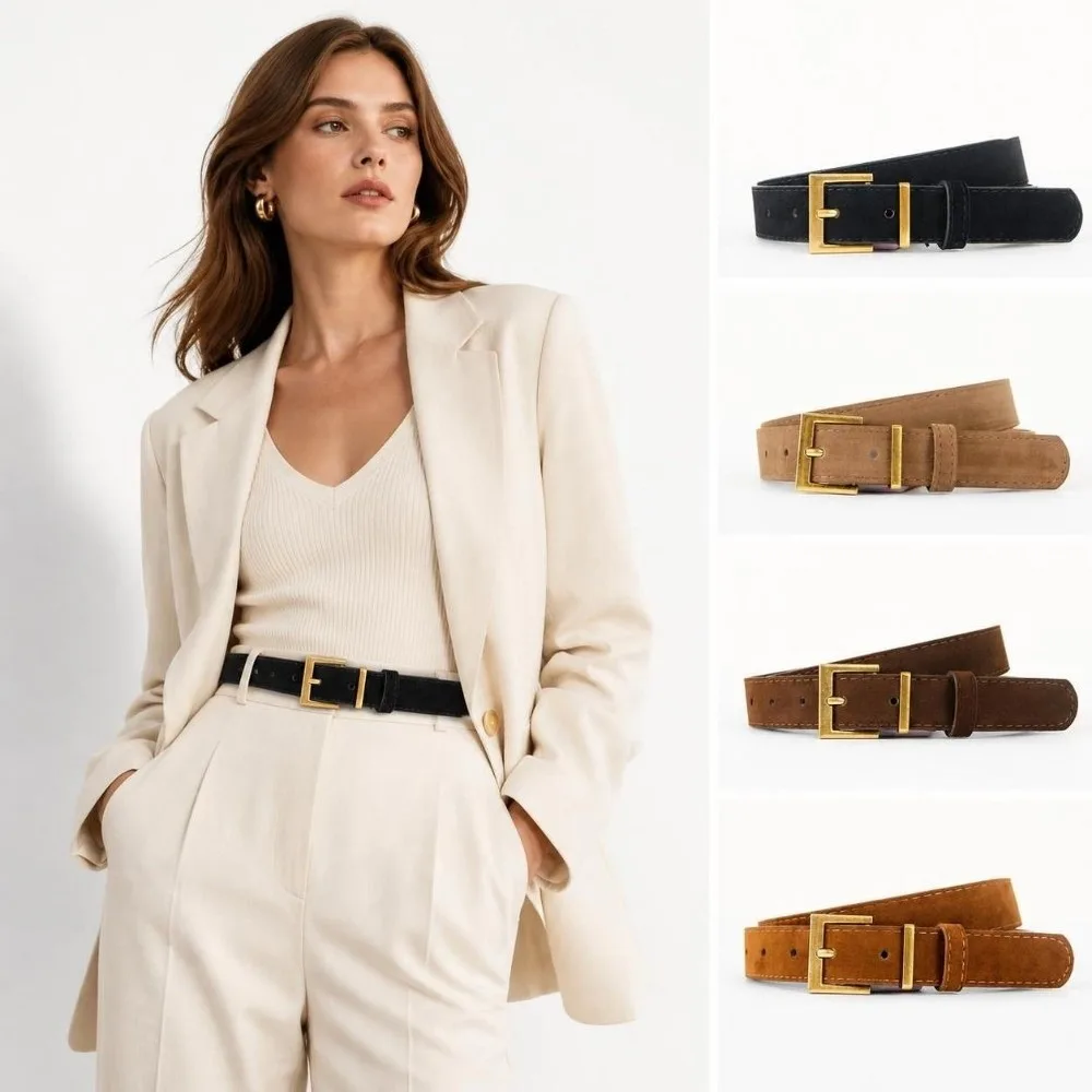 Classic Square Alloy Pin Buckle Waist Belt Faux Suede Simple Suede Leather Belt Matte Square Buckle Belt For Outfit Matching