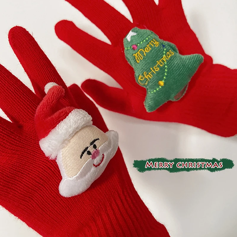 Christmas Winter Gloves Women Warm And Cold-proof Thickened Cycling Knitted Wool Red Gloves