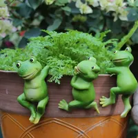 Cute Frog Statue Animal Statue Resin Pot Hanging Crafts Garden Sculpture Outdoor Statue Ornament Home Decor Flower