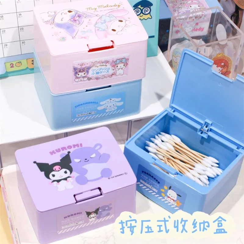 Sanrio anime Hello Kitty Kuromi Cinnamoroll cartoon push-type stackable girls desktop cosmetics multifunctional storage box