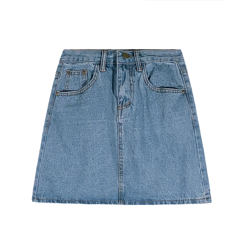 

2024 Women's Summer New Solid Color Denim Skirts Female High Waist A Line Mini Skirt Ladies Casual Pocket Jeans Skirts K25