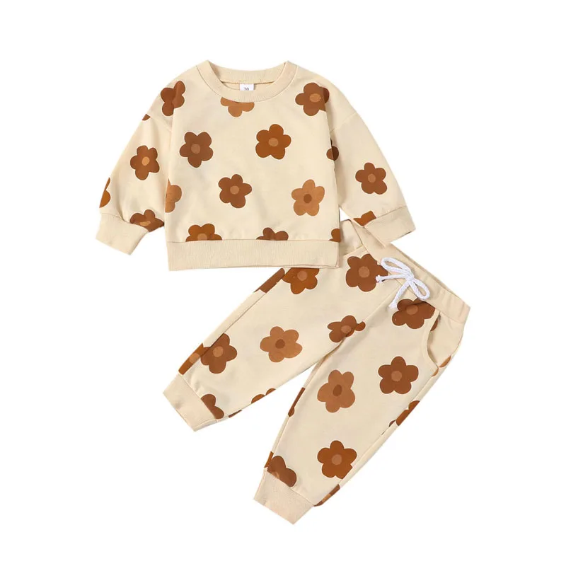 

Baby Girl 2Pcs Fall Outfits Long Sleeve Floral Print Pullover Tops + Pocket Pants Set Toddler Clothes