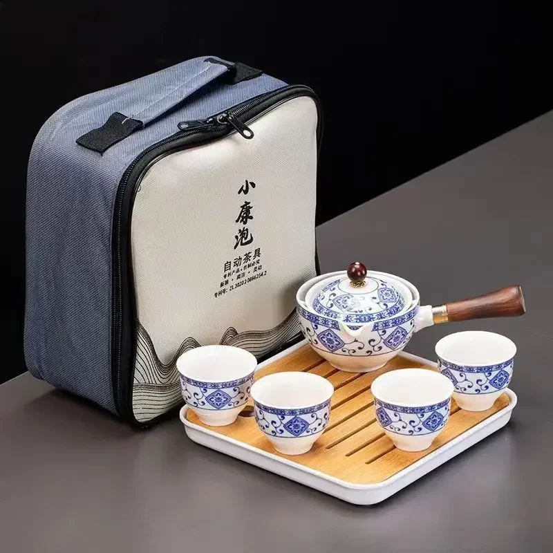 

2024 Creative Rotating Elegant Tea Brewing Side Handle Pot Simple Anti-scalding Hand Free Teapot Tea Set Tea Maker