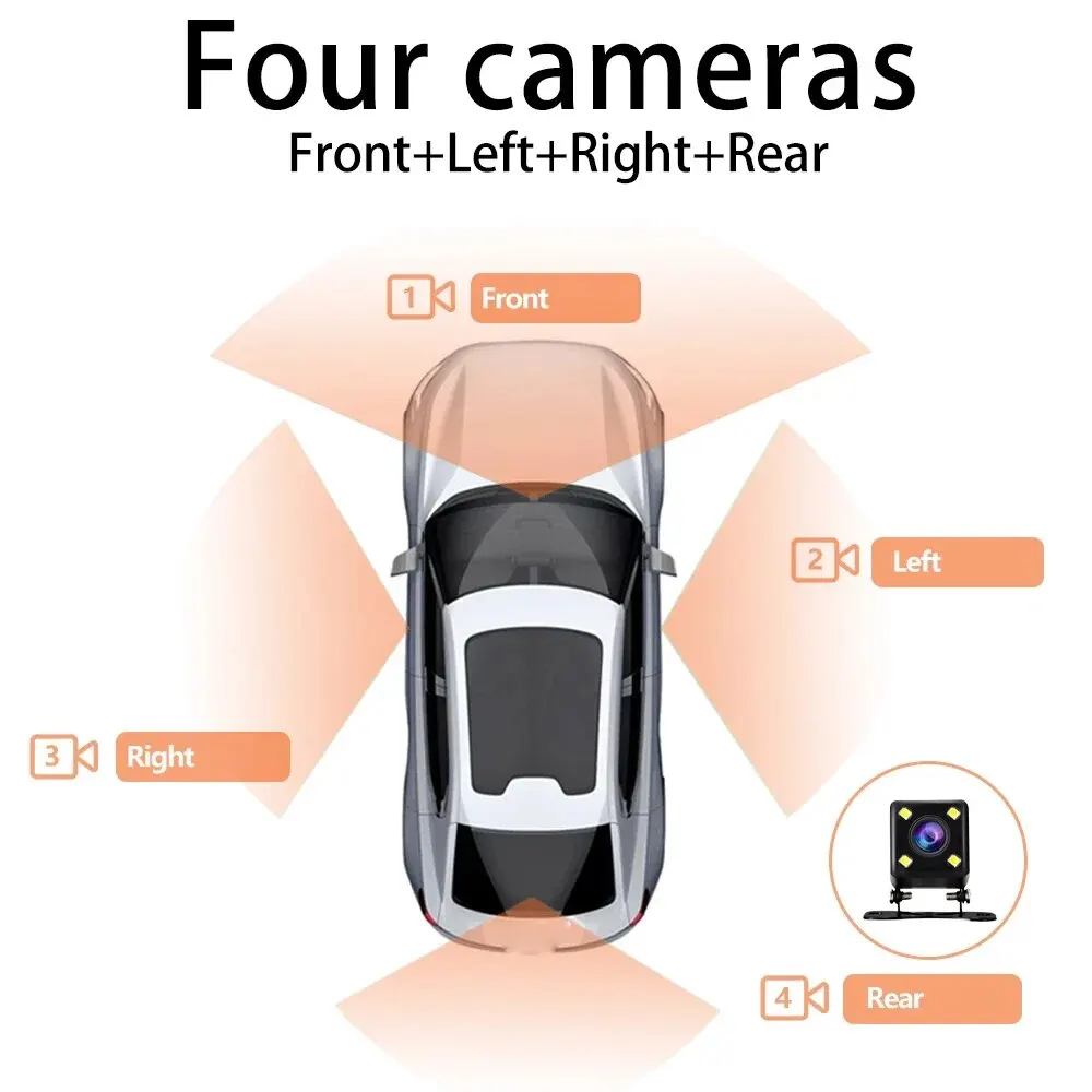 New 2.0-inch Car Quad-record HD Night Vision Tachograph Car 4 Lens Car Front and Rear Left and Right Simultaneously Recording Wi