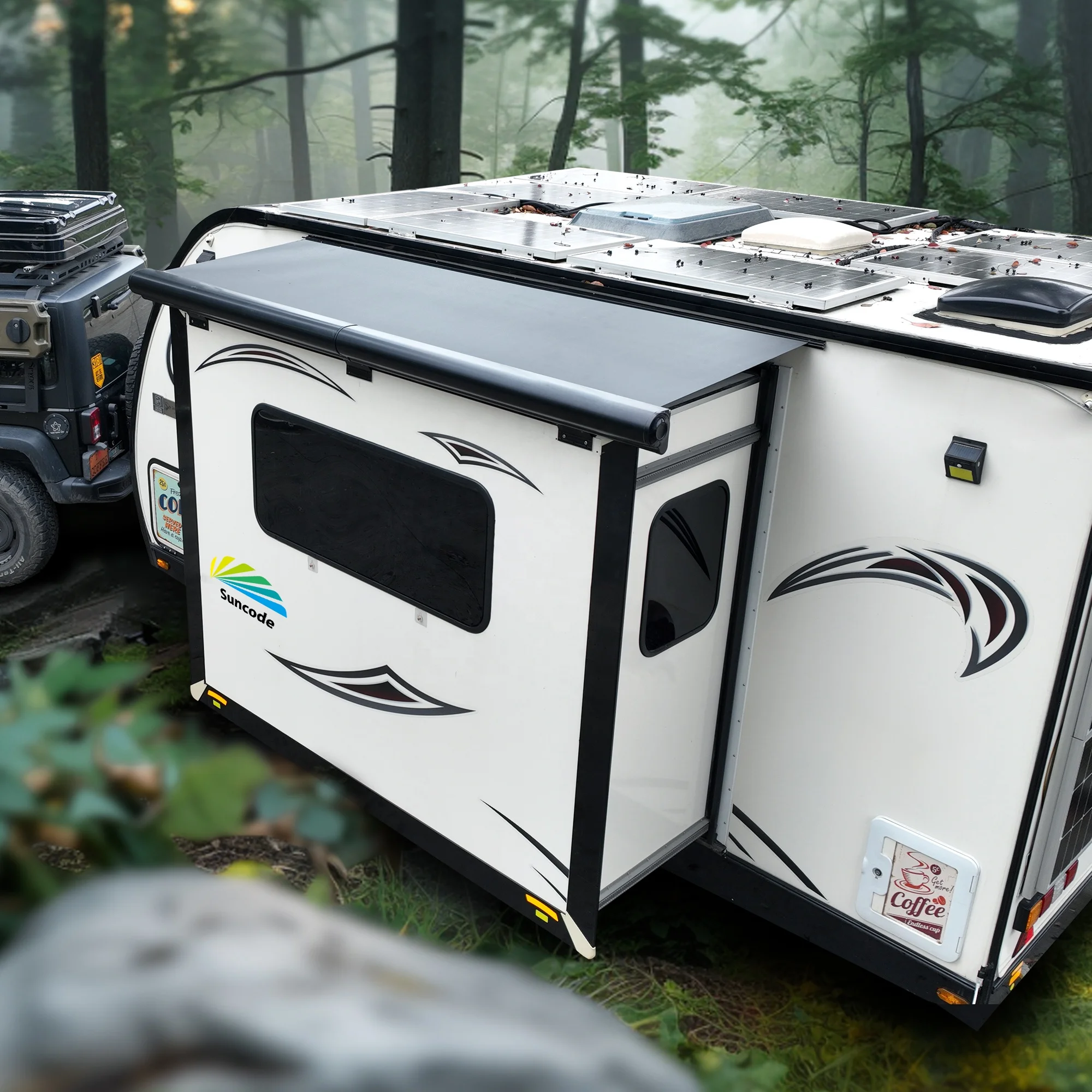 Wareda Cassetta in alluminio nero per camper, parasole, camper, roulotte, rimorchi, tenda di protezione scorrevole