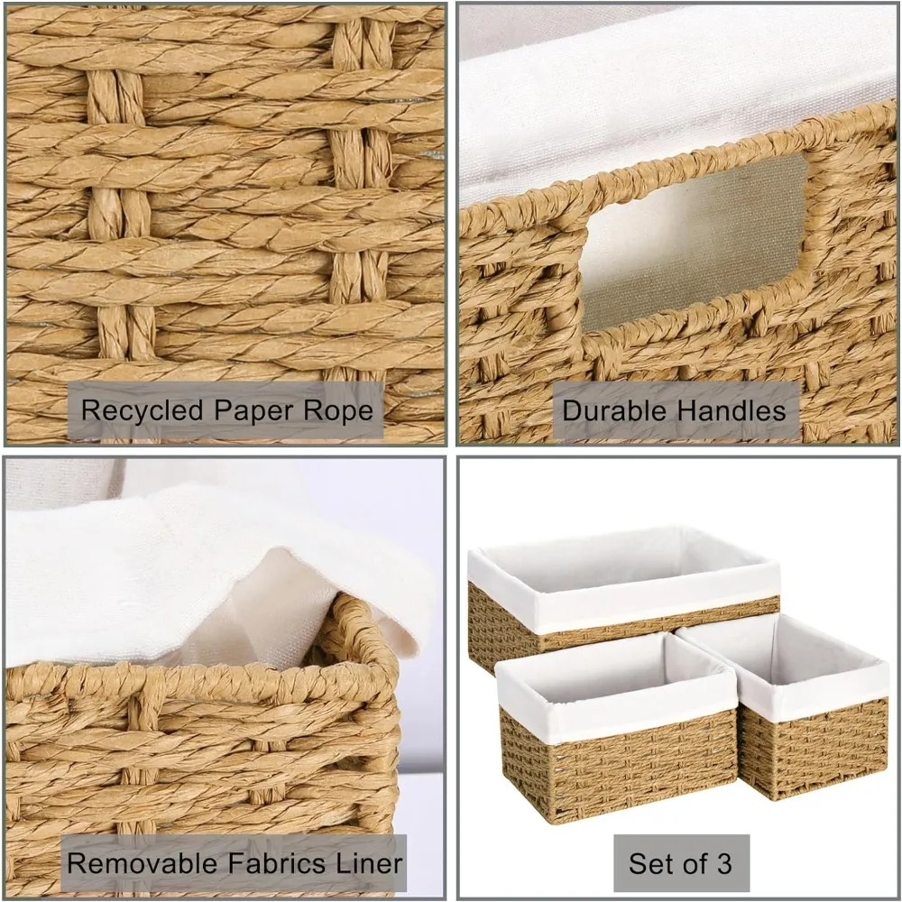 Wicker Storage Basket, Vagusicc 3-Pack Woven Paper Rope Wicker Baskets Handles, 15 Inch Large Cube Storage Bins Storage Basket