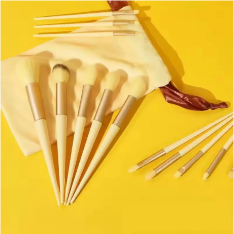 مجموعة فرش مكياج صفراء مكونة من 13 قطعة مع شعيرات فائقة النعومة - مجموعة فرش تجميل احترافية كاملة لكريم الأساس والكونتور والعين #5