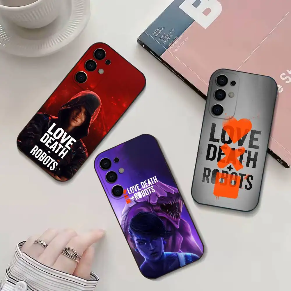 حافظة هاتف L-Love Robots d-DeathS لهاتف سامسونج S25,24,21,22,23,30,Ultra,20,Plus,Fe,Lite,Note غطاء ناعم أسود