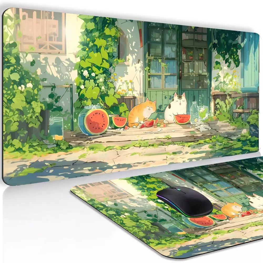 Cure Cartoon Cat Mouse Pad Large Gaming Rubber Anti-slip PC Desk Accessories Mousepad Office Gamer Keyboard XXL Decor Desk Mat
