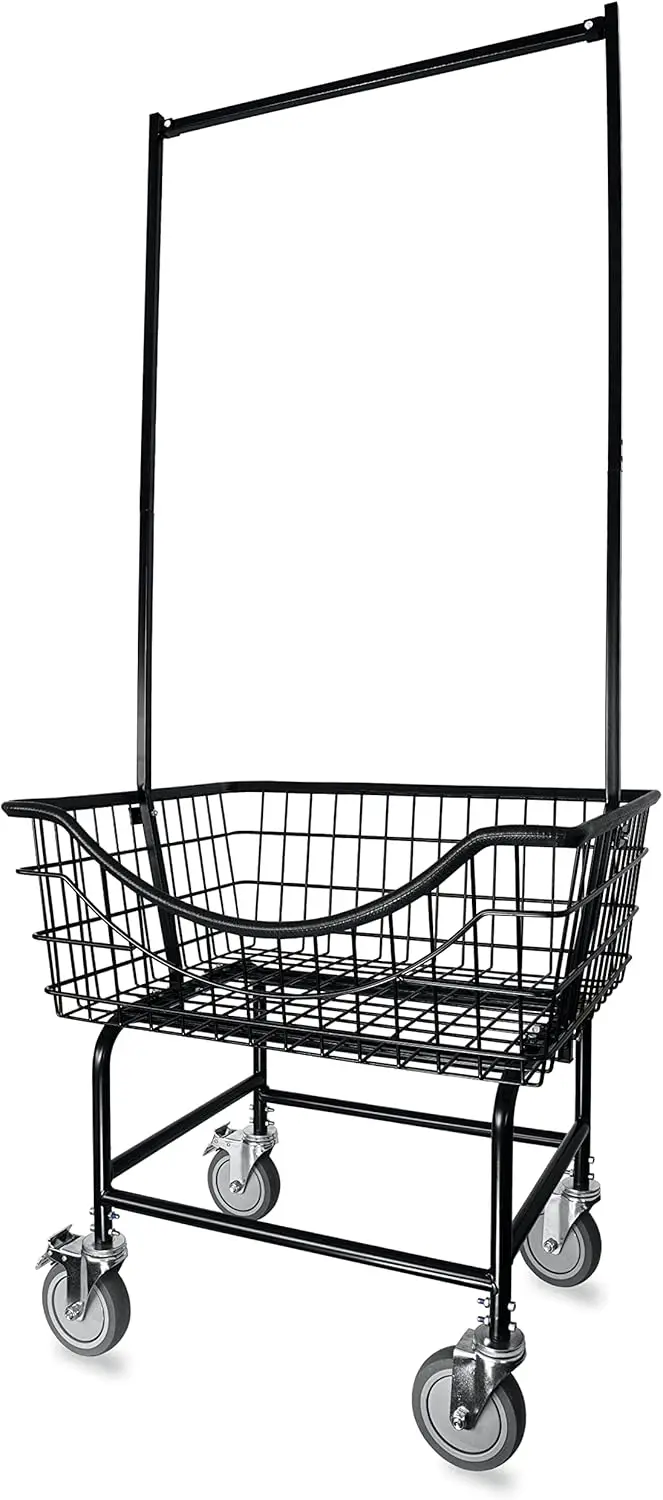 LVP Big Brother Commercial Laundry Cart with Dual Pole Rack 3.25 Bushels (Matte Black Vinyl Anti Rust Coating)