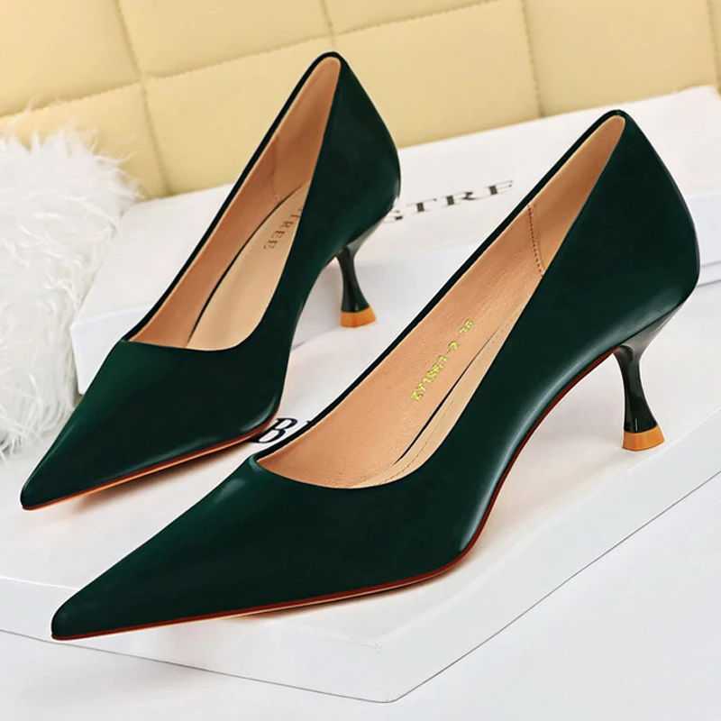 BIGTREE Shoes Kitten Heels 5.5 Cm Women Pumps Stiletto Heels Ladies Shoes Wild Occupational OL Office Shoes High Heels Size 43