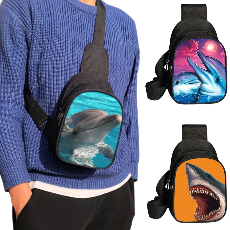 

Animals dolphins sharks Chest Bag Casual Function Outdoor Style Chest Bag Small Tactical Streetwear Male Waist Bags