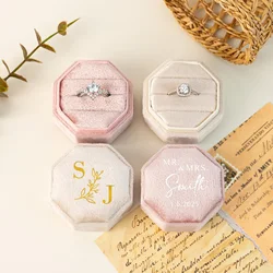 Personlized Wedding Velvet Ring Box Engagement Octagon Ring Box Luxury Ring Box Modern Wedding Decoration 2 Slots Ring Box