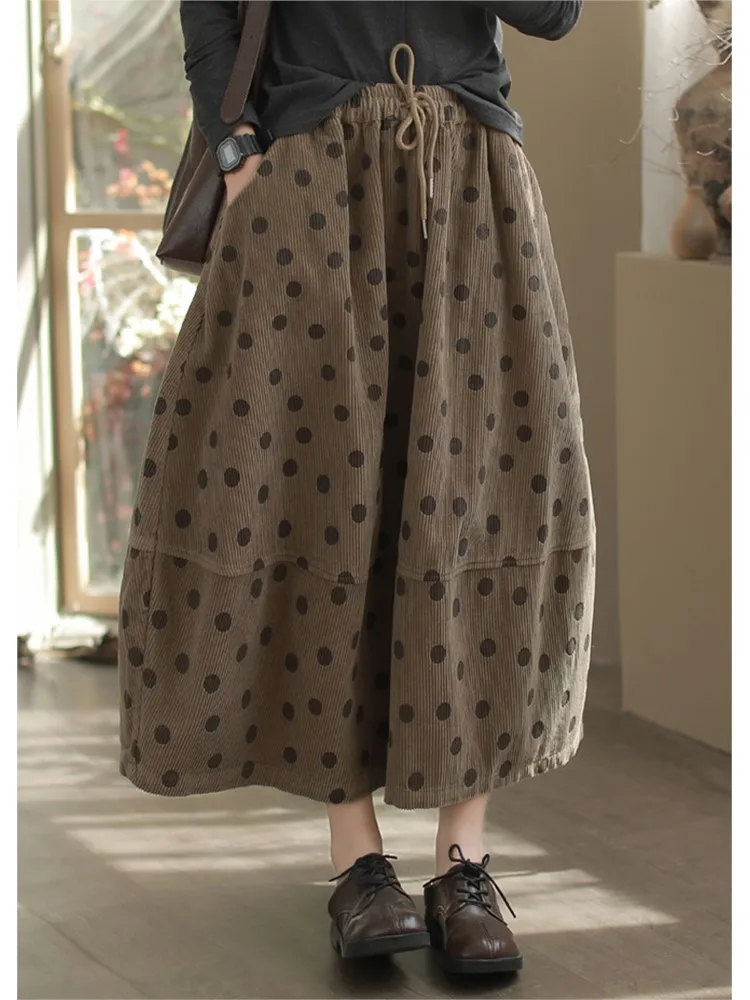 

Негабаритная вельветовая юбка в горошек на осень и зиму, женские модные женские юбки, свободная повседневная женская юбка