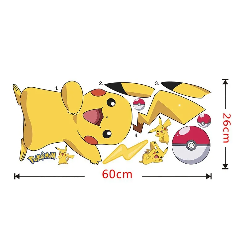 Pokemon Wall Stickers Anime Figure Pikachu Sticker Children Bedroom Kindergarten Wallpaper Deco PVC DIY Stickers Toys