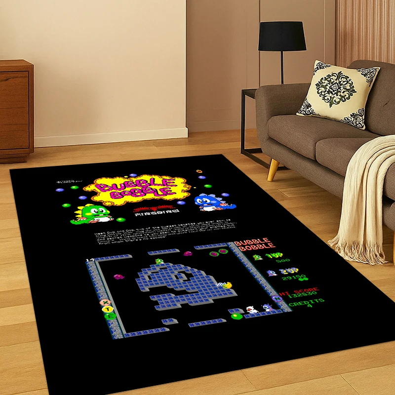 Cartoon Bubble Bobble Game Gamer Carpet Rug for Bedroom Living Room Sofa Playroom Doormat Home Decor,Kid Area Rug Non-slip