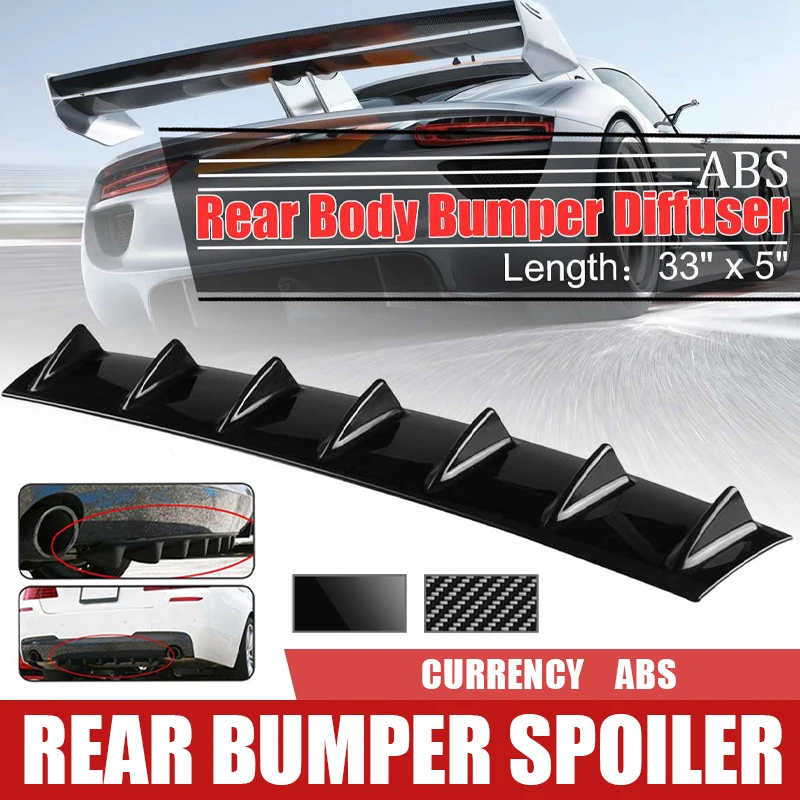 New Design Hot Sale Universal Car Rear Bumper Lip 7-Fin Shark Fin ABS Diffuser Bright Black Without Drilling