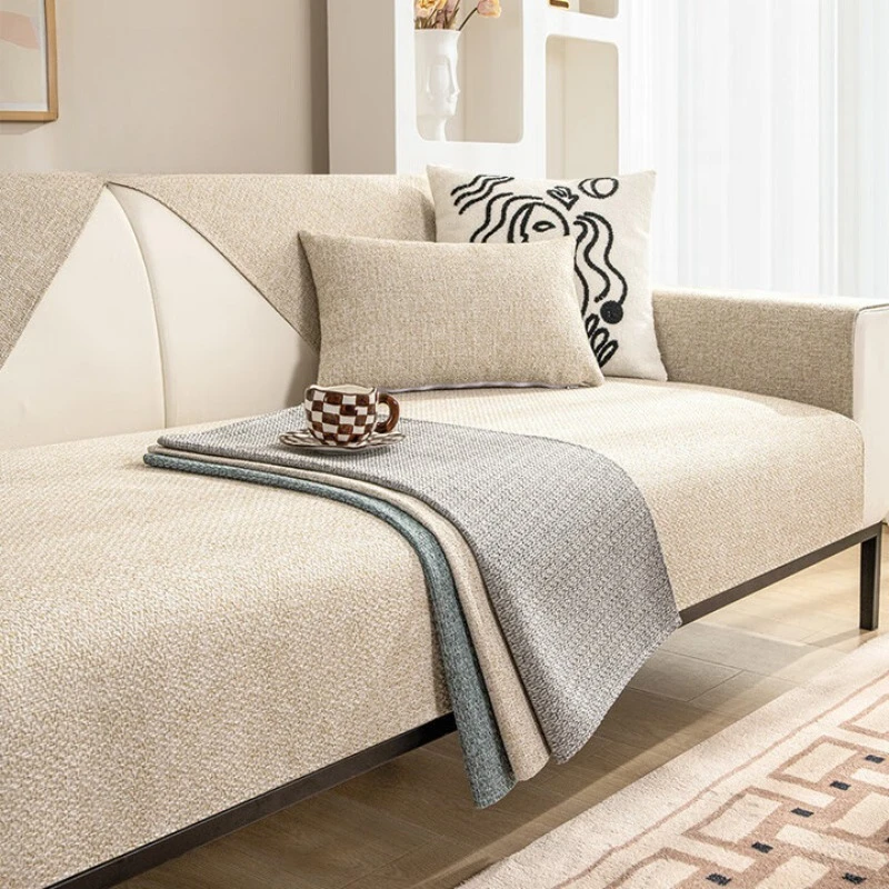 

Universal non-slip seat cushion for all seasons, simple linen sofa cover, simple-beige 110 * 240CM