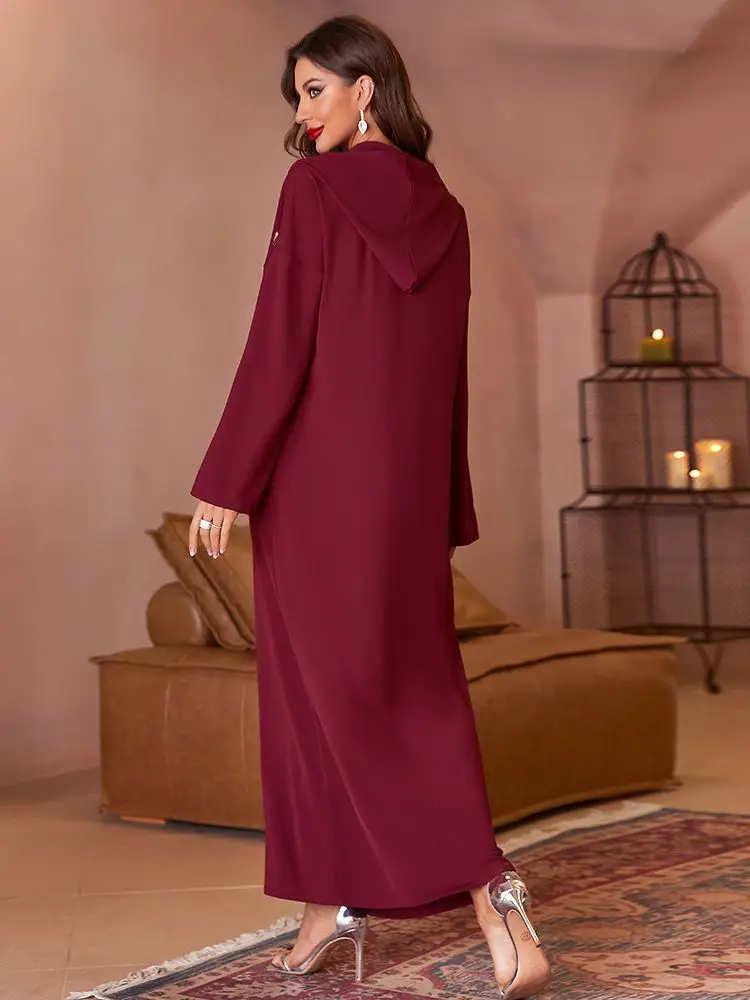 Muslim Dress Ramadan Party Eid Mubarak Red Dubai Abaya Turkey Islam Arabic Long Evening Kaftans Women Prayer Longue Musulmane