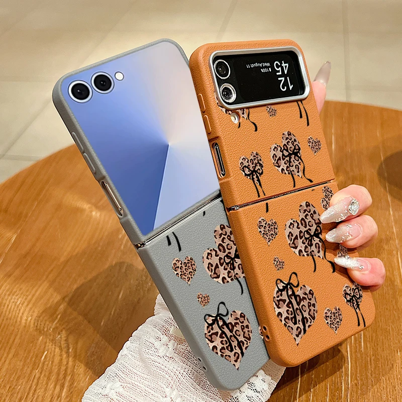 ليوبارد القلب منقوشة المغناطيسي قضية الهاتف لسامسونج غالاكسي Z فليب 7 FE 6 5 4 3 5G بولي TPU لينة غطاء قابل للطي لسامسونج Z Flip6 #3