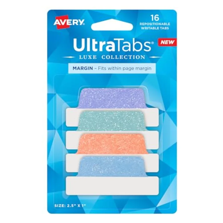 

Margin Ultra Tabs, 2.5" x 1", Pastel Sparkle Shimmer Designs, 16 Repositionable Page Tabs