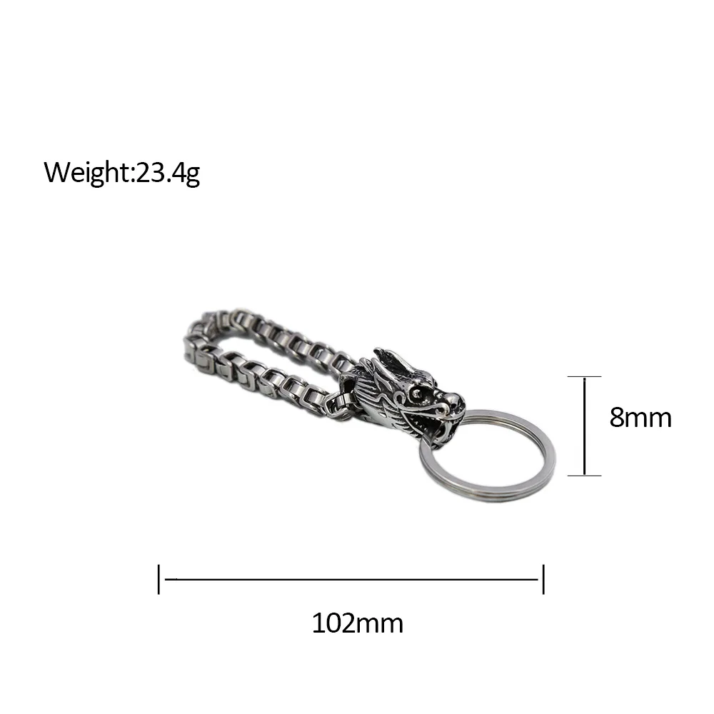 Stainless Steel Popular Chinese Dragon Men\'s Keychain Creative Viking Dragon Head Emperor Chain Keychains Jewelry Gift Wholesale