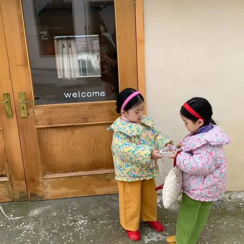 

Flower Childrens Cotton Coat Womens Korean Winter Girls Cotton Coat Thickened Cotton Coat Sweet Childrens Clothing